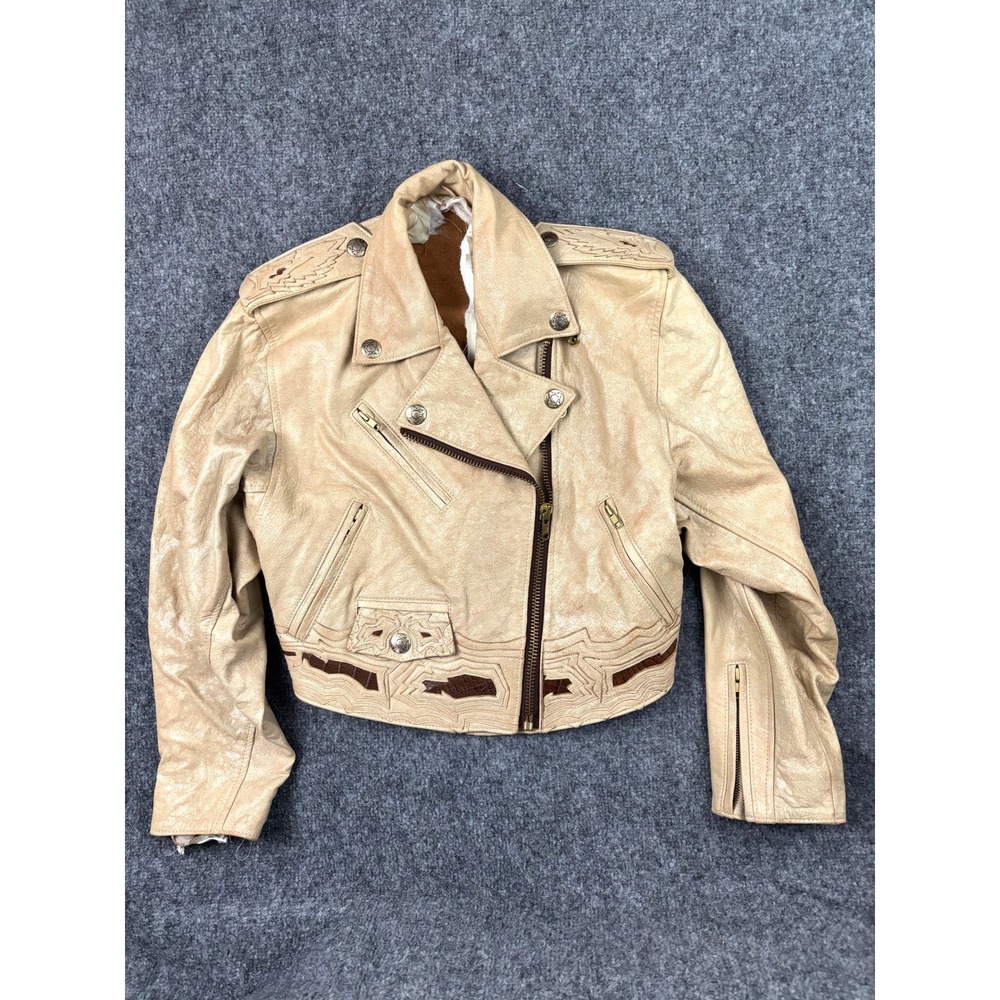 Michelle‎ Julene Couture Leather Moto Jacket Project Piece Cropped Western Small